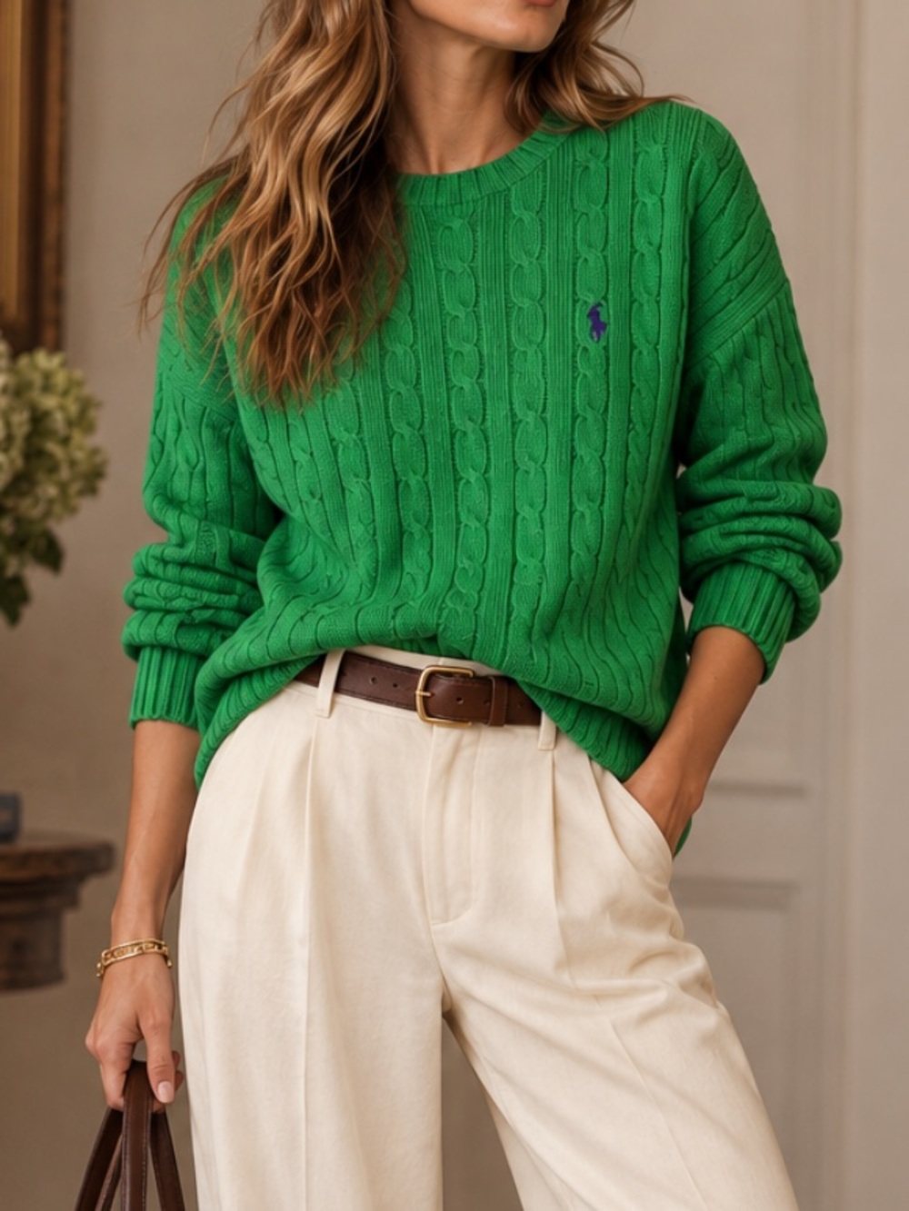Ralph Lauren Sport Vintage Green Cable Knit Sweater